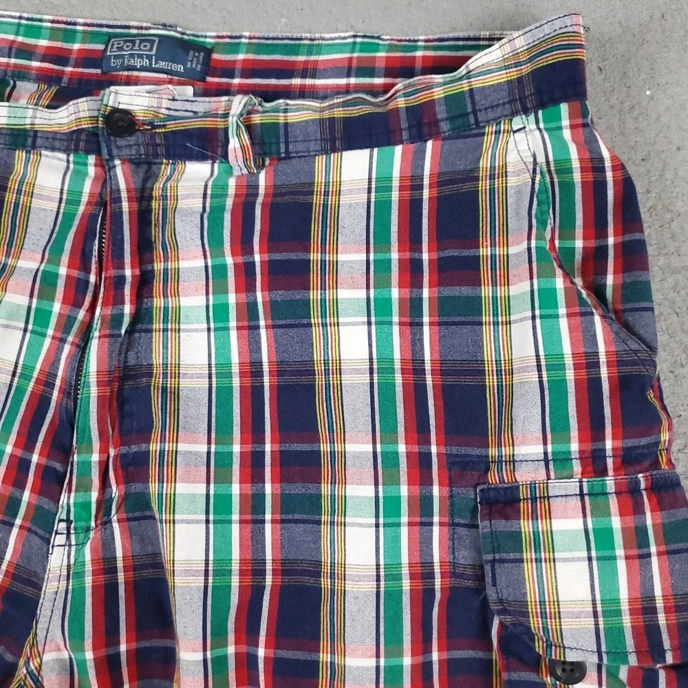 Ralph Lauren Cargo Shorts Mens 42 Blue Red Plaid Outdoors Hiking Camping